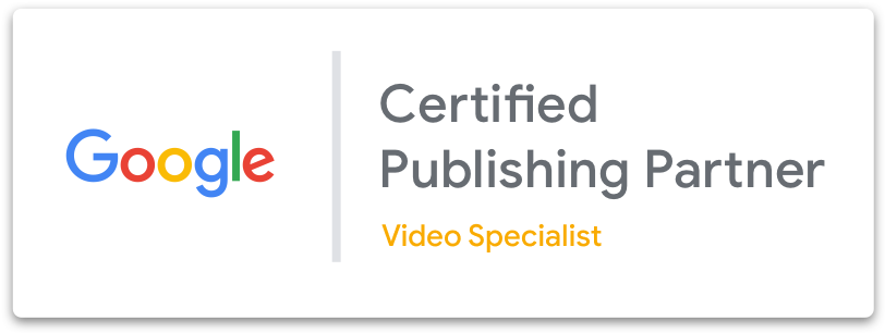 Google Certified Publishing Partner logo featuring "Video Specialist" in yellow text, seamlessly integrated with JW Player.